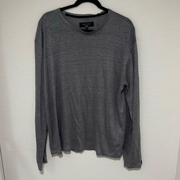 NWT Rag & Bone Mens Gray Stone Kerwin‎ Linen Long Sleeve T-Shirt Large - Picture 1 of 8